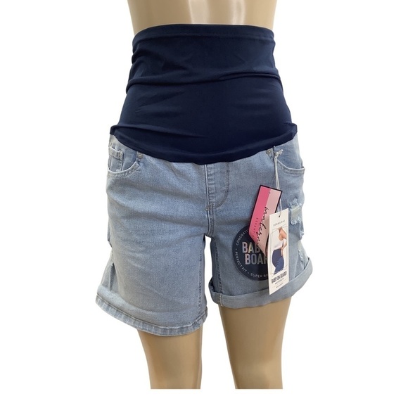 Gemma Rae Maternity Distressed Jean Shorts New With Tags - Picture 1 of 8